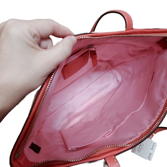 Coach Signature Stitch Patent Leather Tote Shoulder Bag Mango/Coral/Orange NWT - Picture 11 of 12